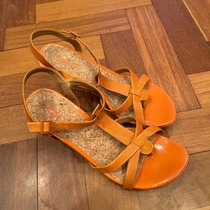 orange size 10 sandal wedges